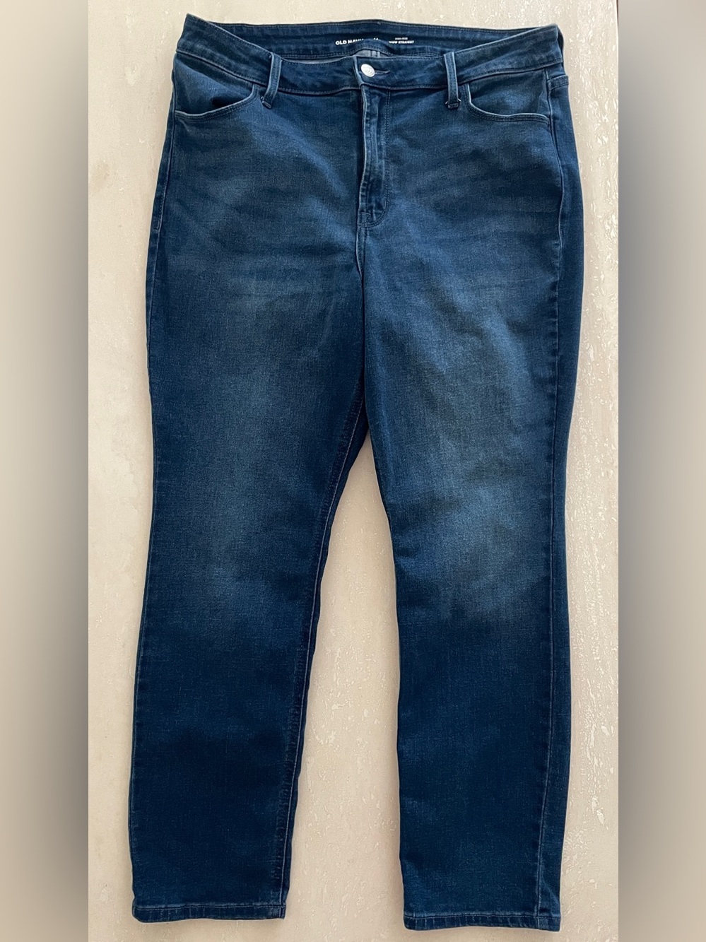 Old Navy Women's Dark Blue Denim Jeans High Rise Wow Straight 14 SHORT Style
